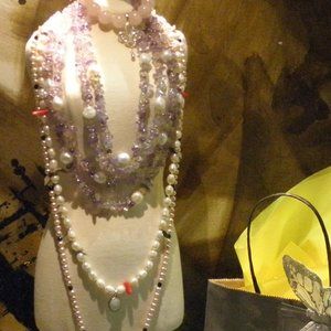 Freshwater Pearl with coral and leath Necklace